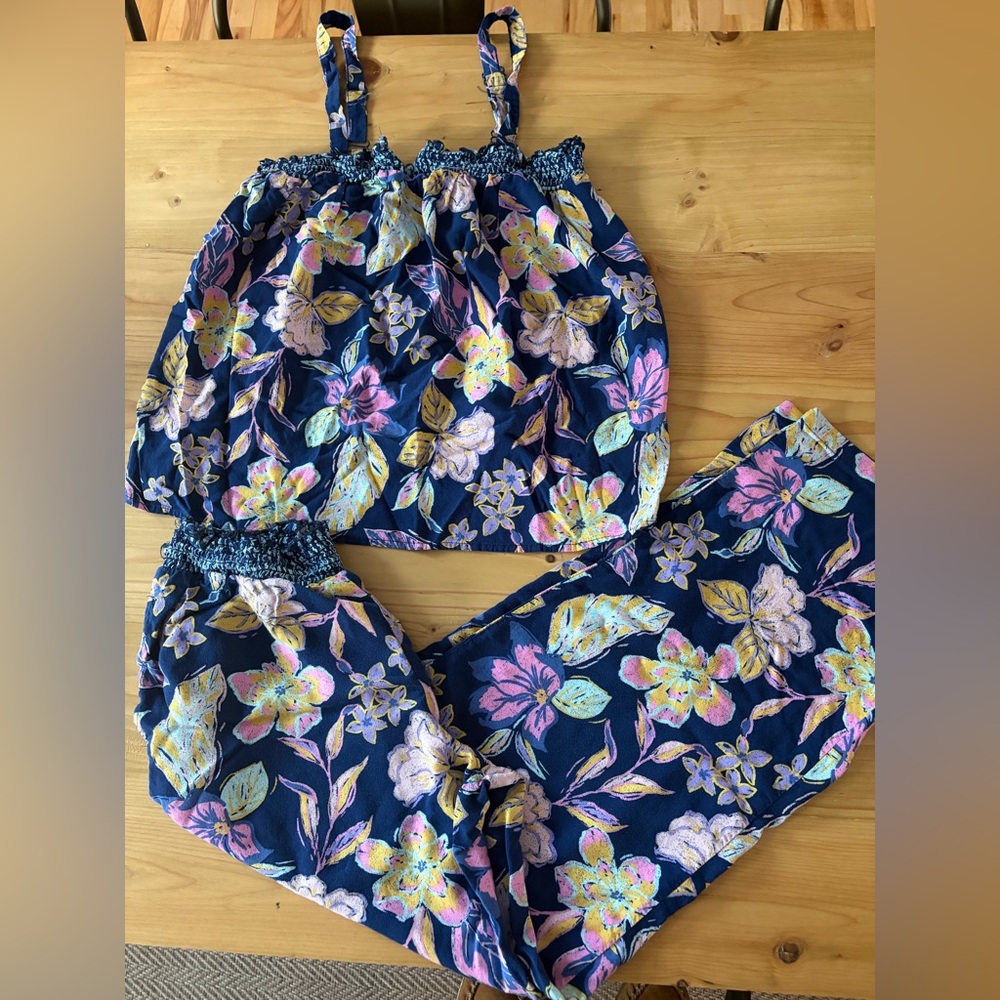 Two-Piece sleeveless blue floral pajama set women’s size small lightweight - Picture 2 of 7
